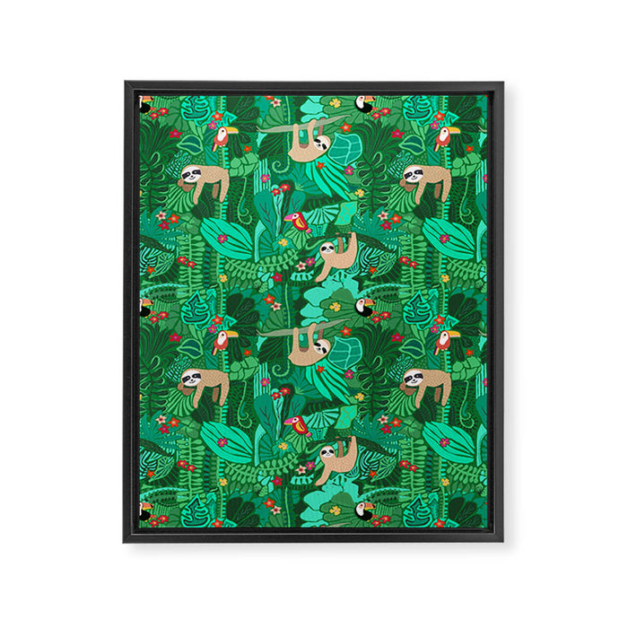 Sloths in the Emerald Jungle Pattern Framed Canvas Print Gallery Image 1