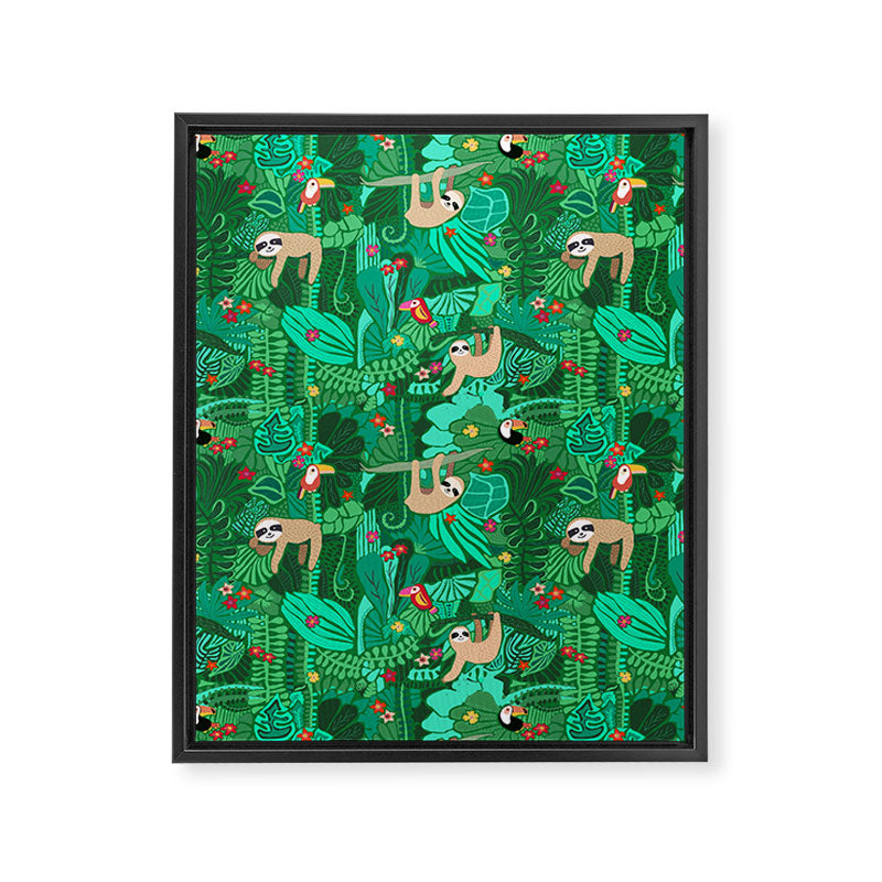 Sloths in the Emerald Jungle Pattern Framed Canvas Print Gallery Image 8