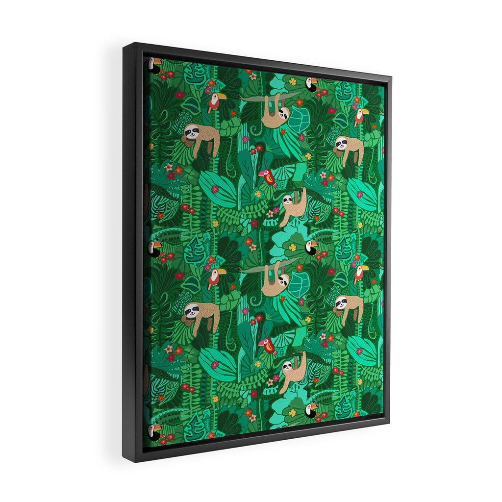 Sloths in the Emerald Jungle Pattern Framed Canvas Print Gallery Image 2