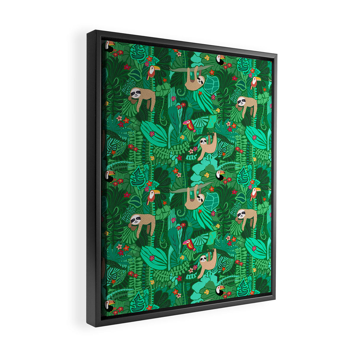 Sloths in the Emerald Jungle Pattern Framed Canvas Print Gallery Image 2
