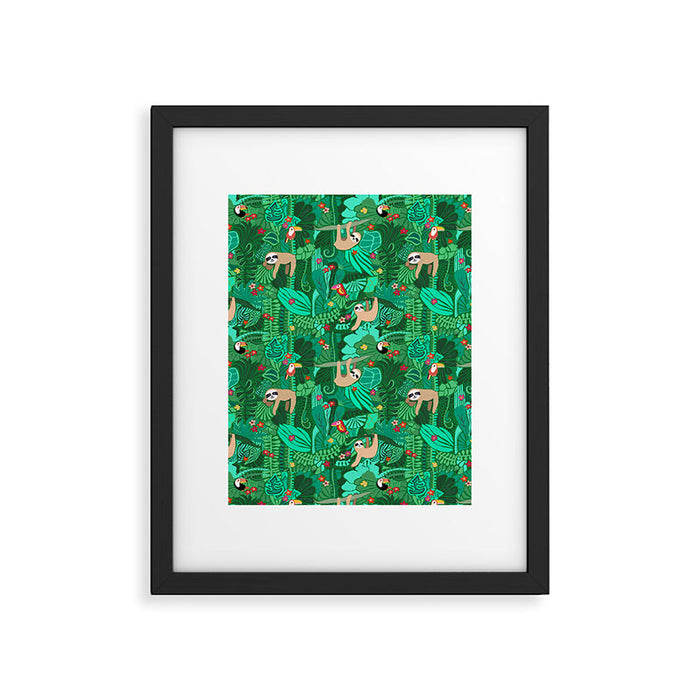 Sloths in the Emerald Jungle Pattern Framed Art Print Gallery Image 1