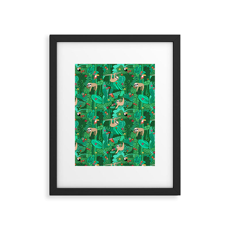 Sloths in the Emerald Jungle Pattern Framed Art Print Gallery Image 6