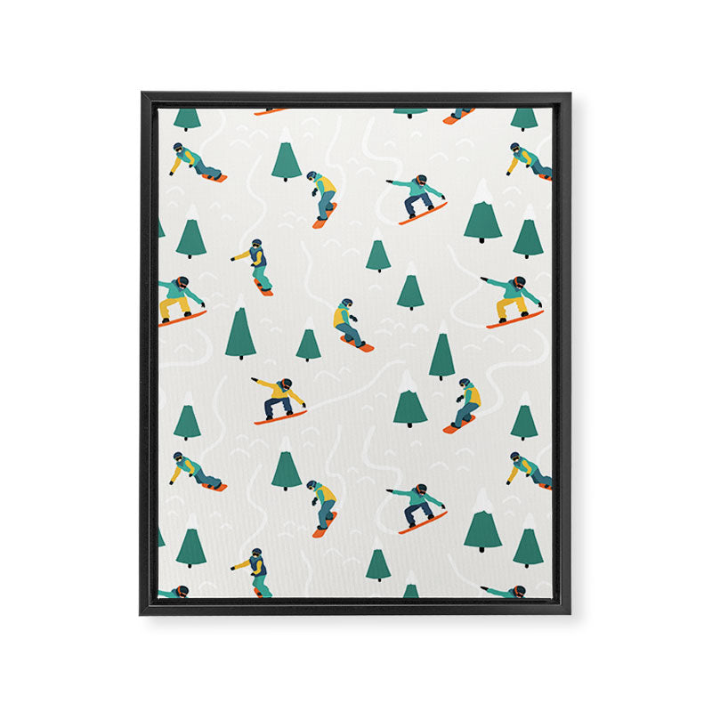 Snowboarding Illustration Pattern Framed Canvas Print Gallery Image 8