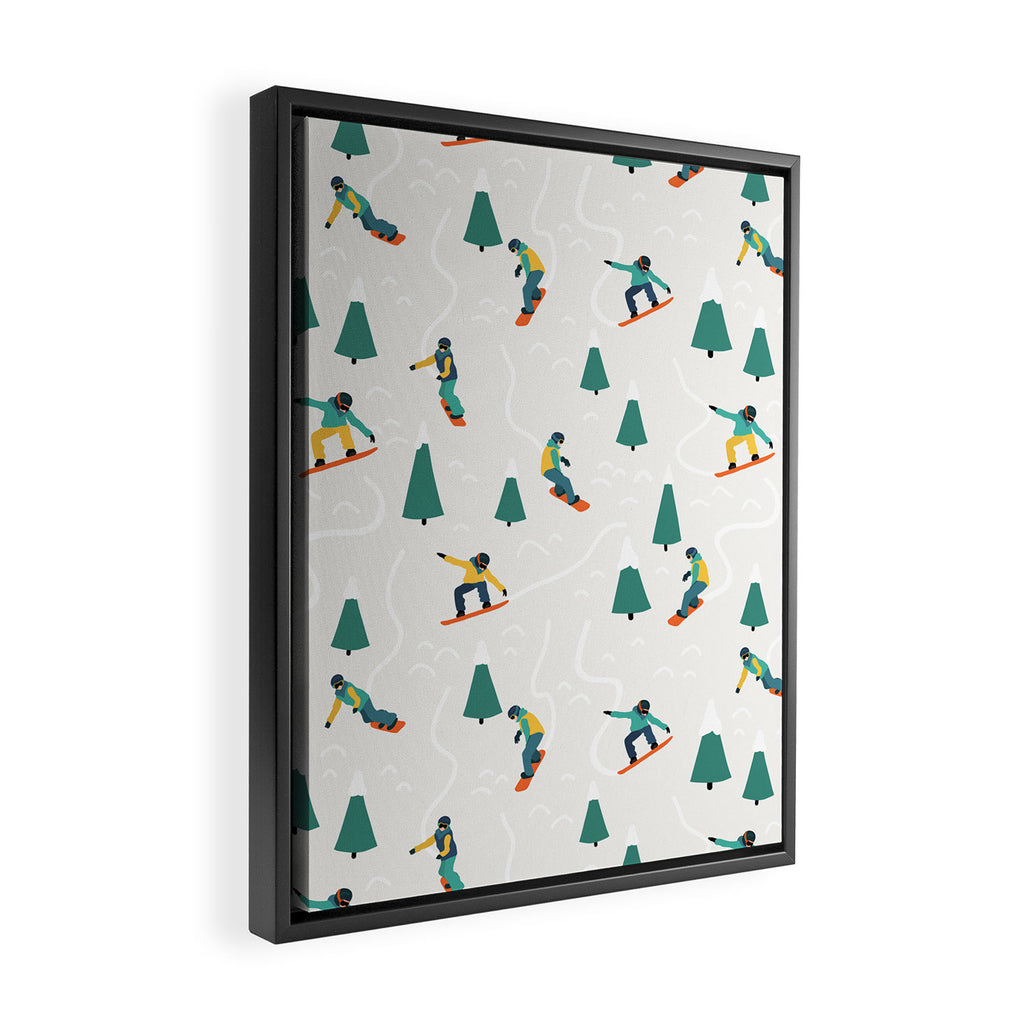 Snowboarding Illustration Pattern Framed Canvas Print Gallery Image 2