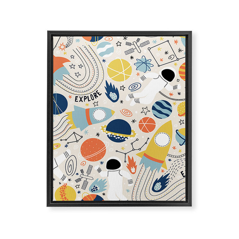 Space Planets Astronaut Pattern Framed Canvas Print Gallery Image 8