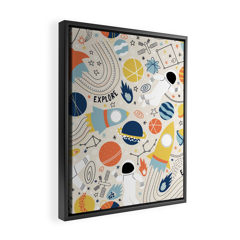 Space Planets Astronaut Pattern Framed Canvas Print Gallery Image 2