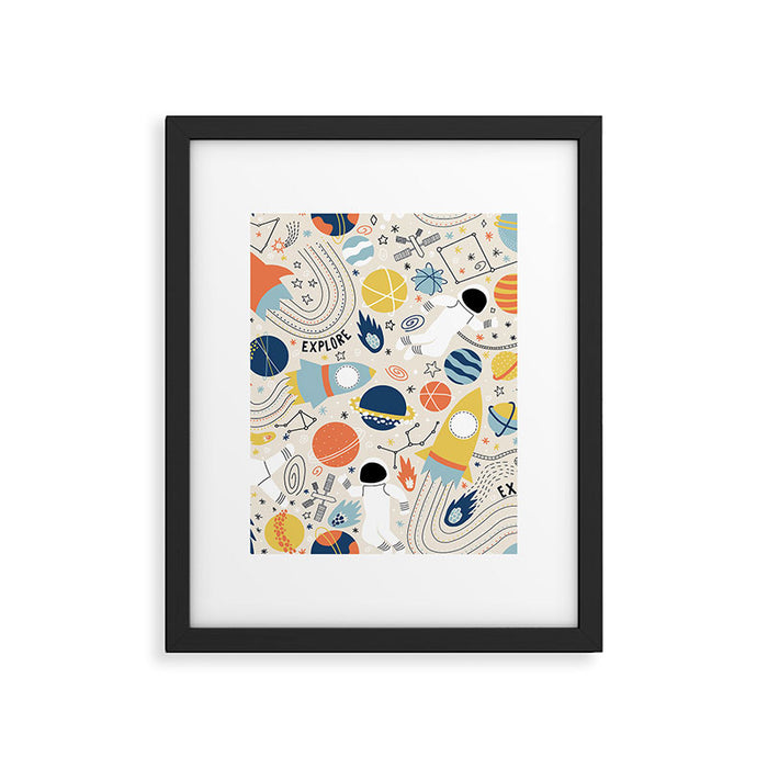 Space Planets Astronaut Pattern Framed Art Print Gallery Image 1