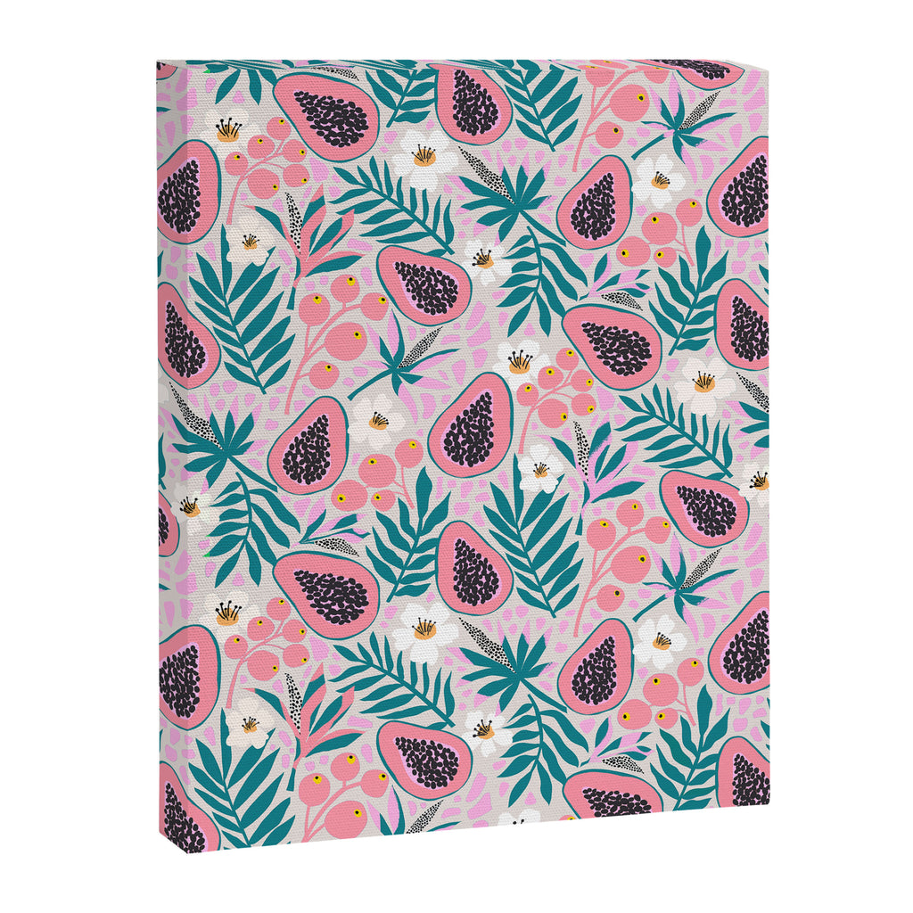 Tropical Pastel Papayas and Vibrant Palm Leaves Canvas Print Gallery Image 6