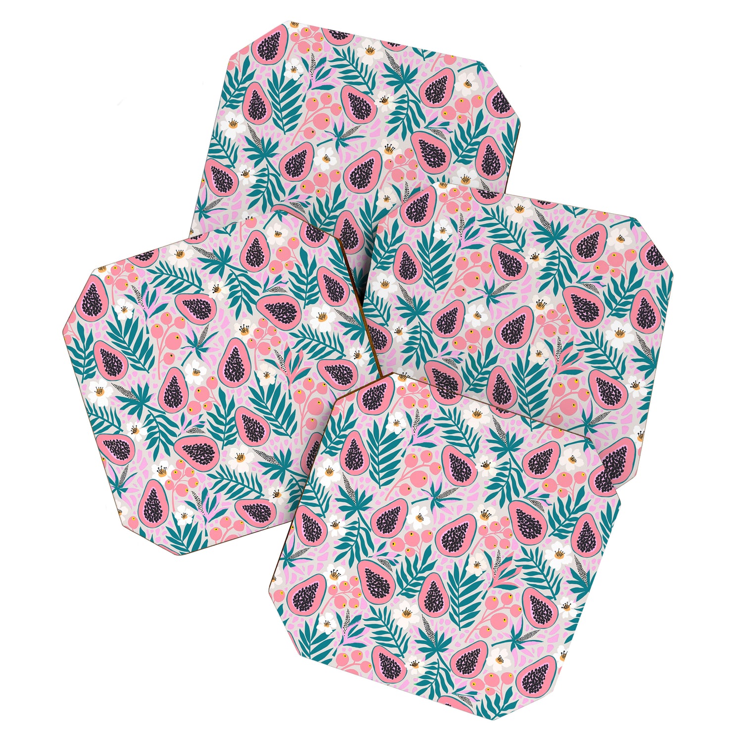 Tropical Pastel Papayas and Vibrant Palm Leaves Coaster Gallery Image 1