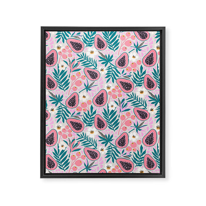 Tropical Pastel Papayas and Vibrant Palm Leaves Framed Canvas Print Gallery Image 1