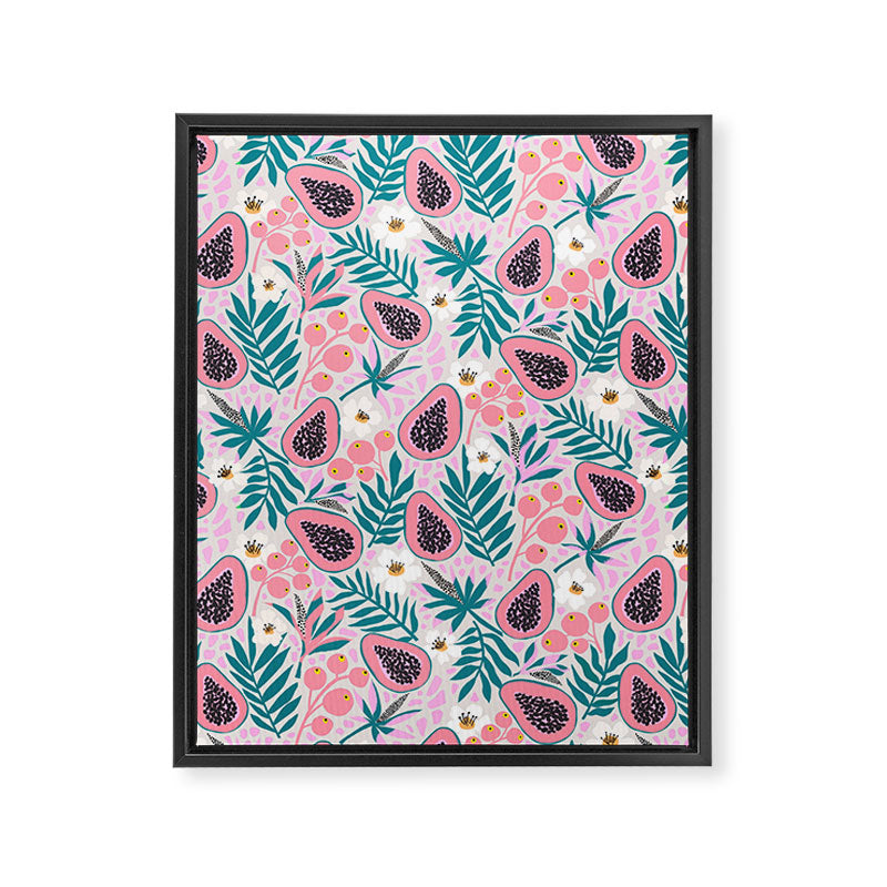 Tropical Pastel Papayas and Vibrant Palm Leaves Framed Canvas Print Gallery Image 6