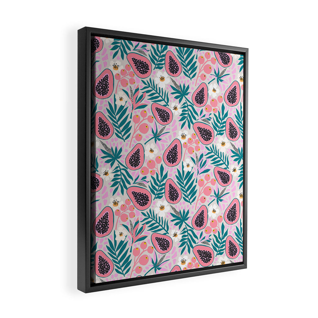 Tropical Pastel Papayas and Vibrant Palm Leaves Framed Canvas Print Gallery Image 2