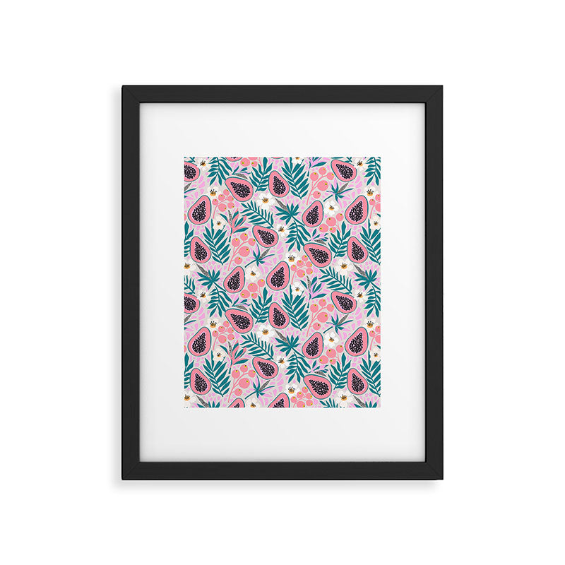 Tropical Pastel Papayas and Vibrant Palm Leaves Framed Art Print Gallery Image 5