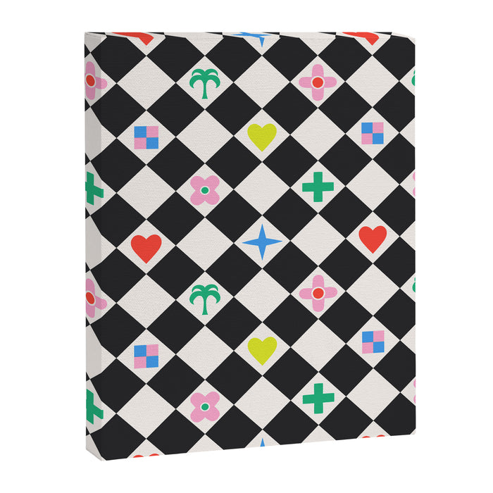 Tropical Vacation Symbols Black and White Harlequin Diamond Grid Canvas Print Gallery Image 1