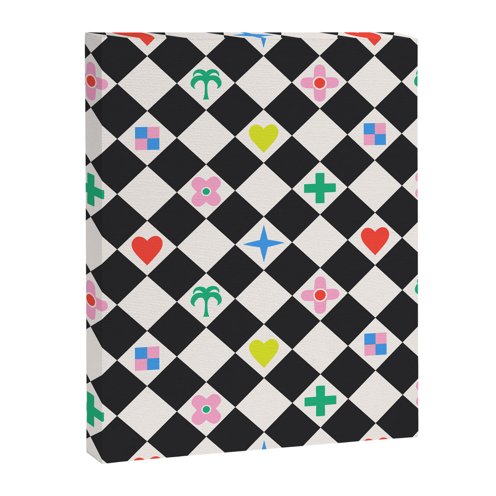 Tropical Vacation Symbols Black and White Harlequin Diamond Grid Canvas Print Gallery Image 8