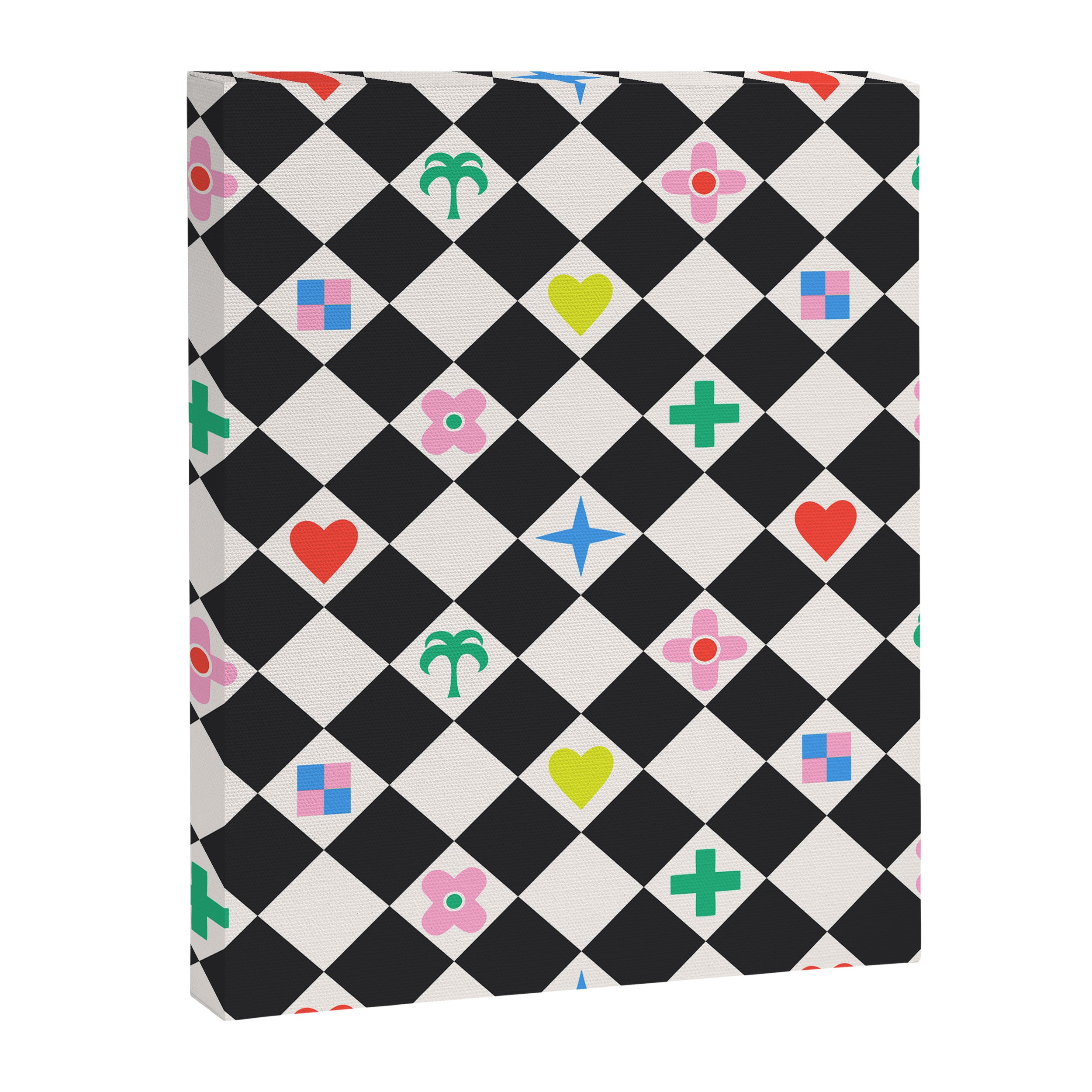 Tropical Vacation Symbols Black and White Harlequin Diamond Grid Canvas Print Gallery Image 8