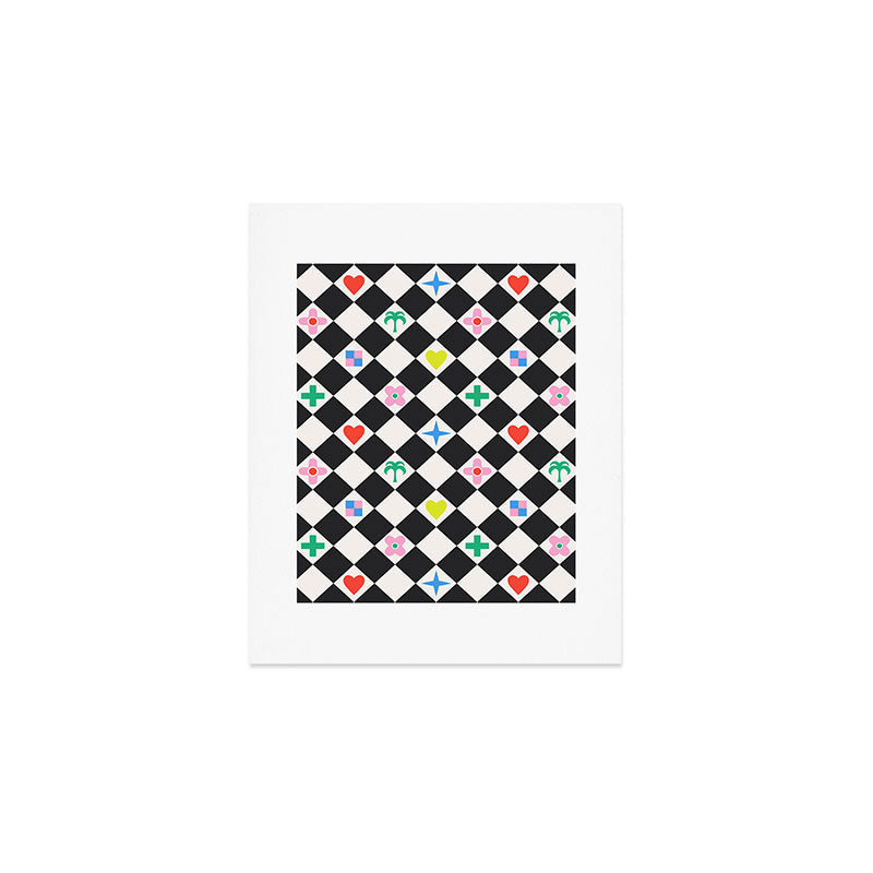 Tropical Vacation Symbols Black and White Harlequin Diamond Grid Art Print Gallery Image 1