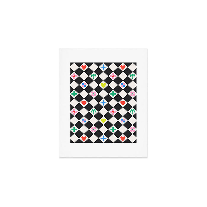Tropical Vacation Symbols Black and White Harlequin Diamond Grid Art Print Gallery Image 1