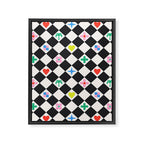 Tropical Vacation Symbols Black and White Harlequin Diamond Grid Framed Canvas Print Gallery Image 8