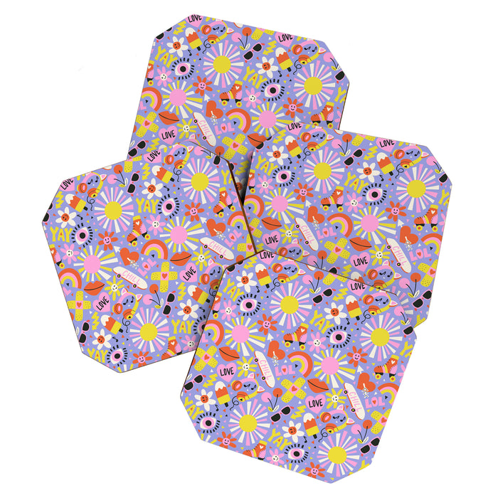 Tweenager Life Happy 90s Roller Skates Retro Positivity Pattern Coaster Gallery Image 1
