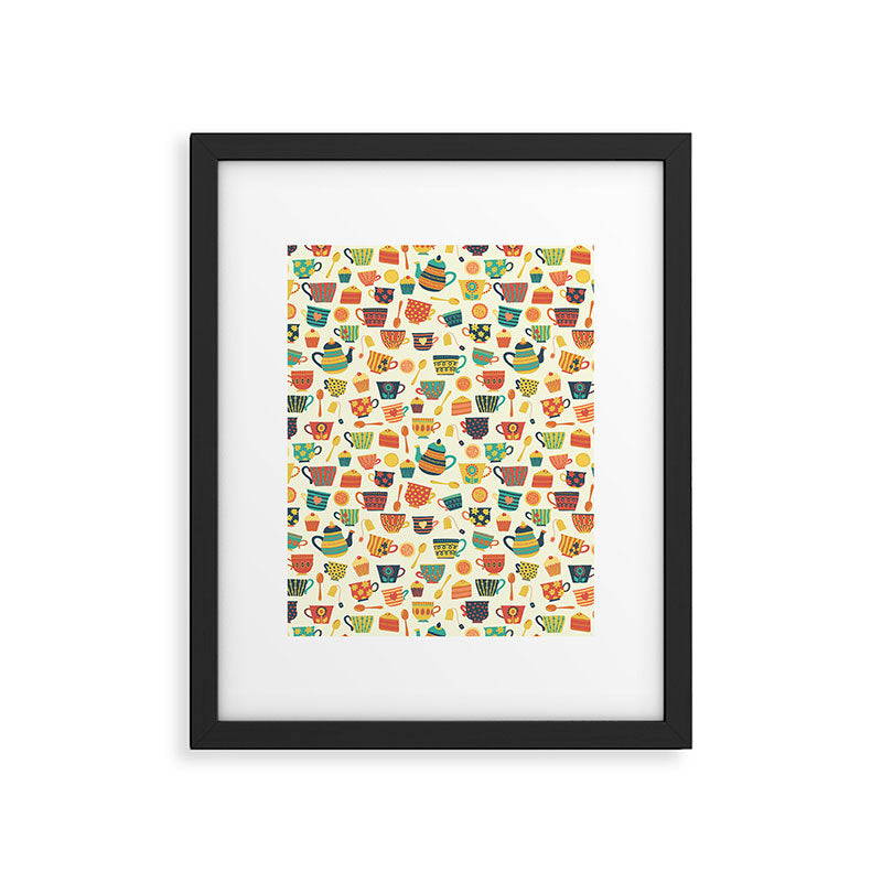 Vintage tea party - tea cups and sweets beige Framed Art Print Gallery Image 6