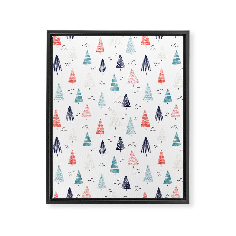 Watercolor Christmas Trees Blue Red Framed Canvas Print Gallery Image 8