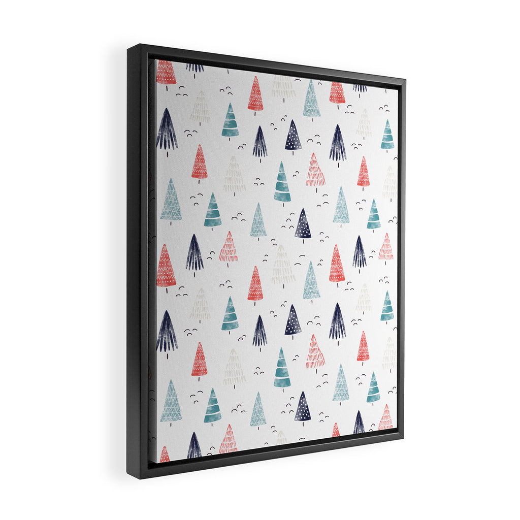 Watercolor Christmas Trees Blue Red Framed Canvas Print Gallery Image 2