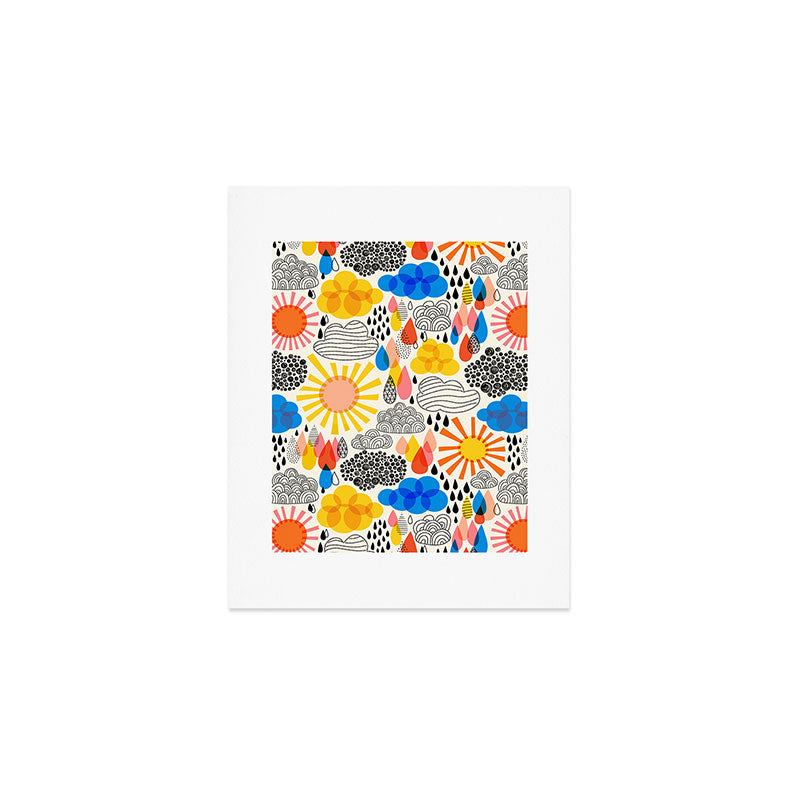 Weather Sun Clouds Rain Pattern #childrendecor #kidspattern Art Print Gallery Image 1