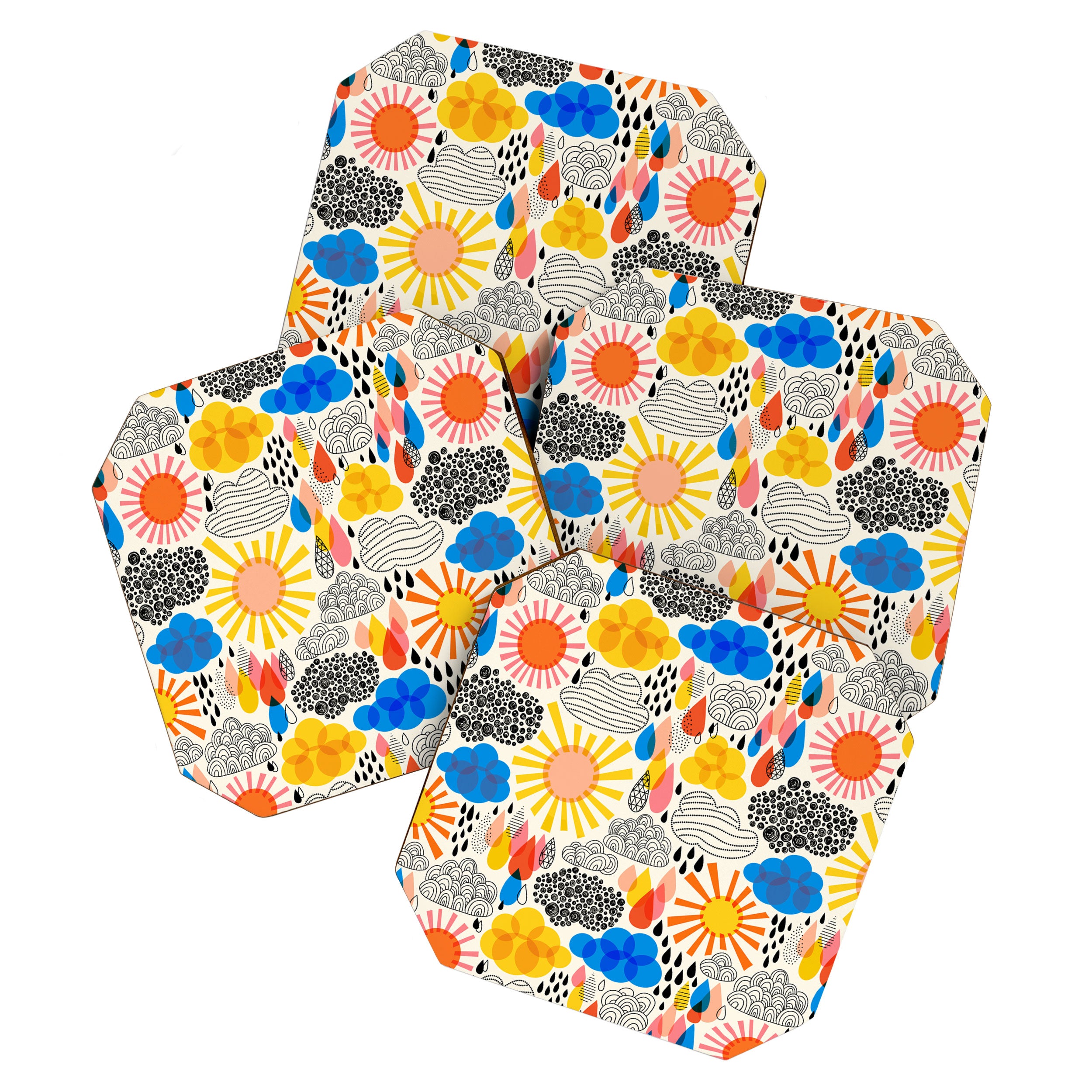 Weather Sun Clouds Rain Pattern #childrendecor #kidspattern Coaster Gallery Image 1