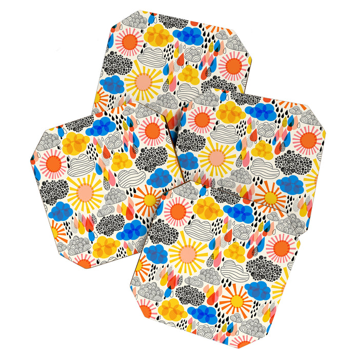 Weather Sun Clouds Rain Pattern #childrendecor #kidspattern Coaster Gallery Image 1