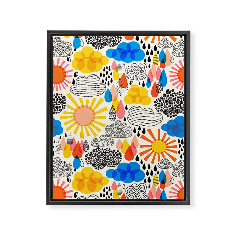 Weather Sun Clouds Rain Pattern #childrendecor #kidspattern Framed Canvas Print Gallery Image 8