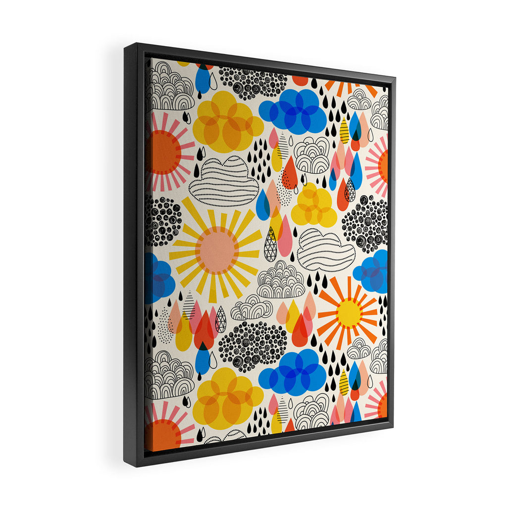 Weather Sun Clouds Rain Pattern #childrendecor #kidspattern Framed Canvas Print Gallery Image 2