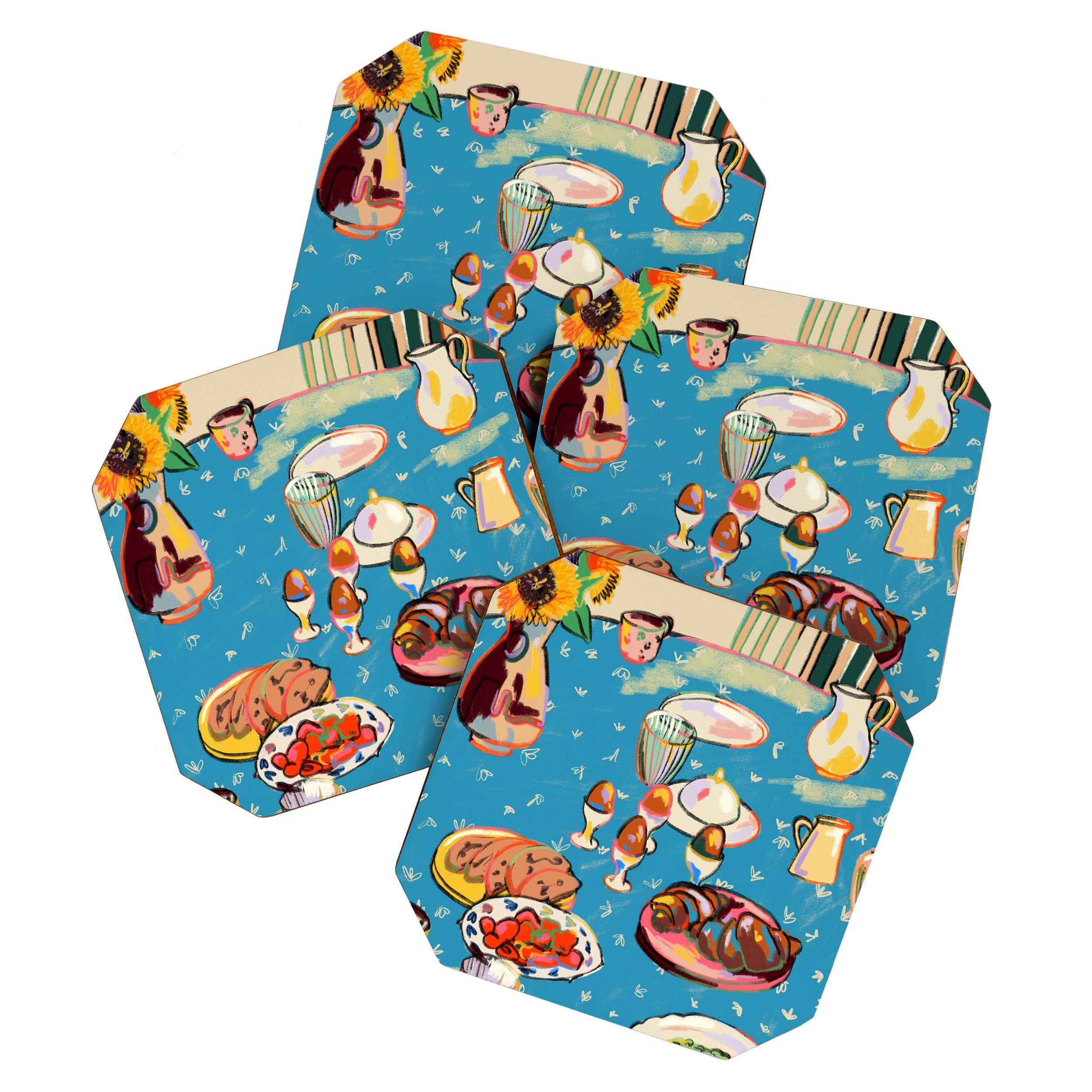 BREAKFAST IN THE GARDEN WITH SUNFLOWERS AND CROISSANTS Coaster Gallery Image 1
