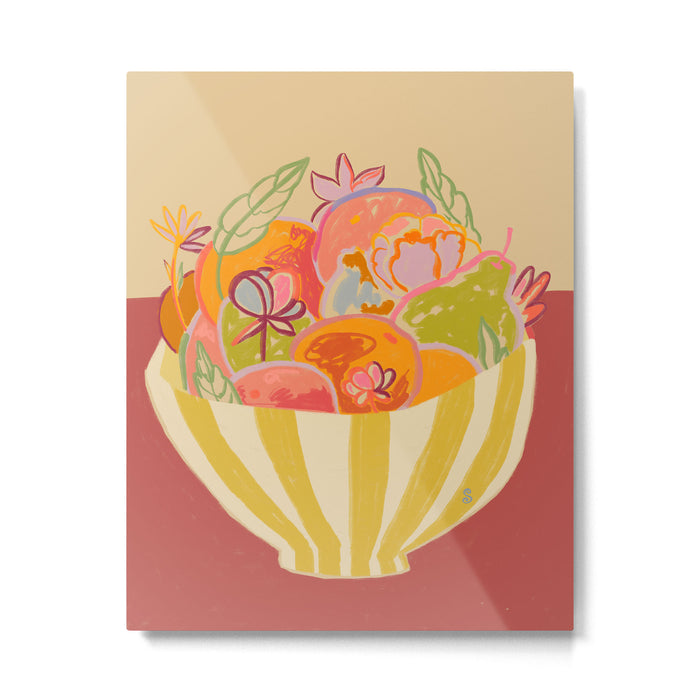 FRUIT AND FLOWER BOWL Metal Print Gallery Image 1