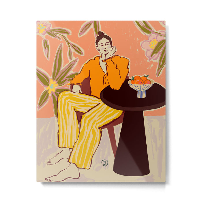 GIRL WITH ORANGES Metal Print Gallery Image 1