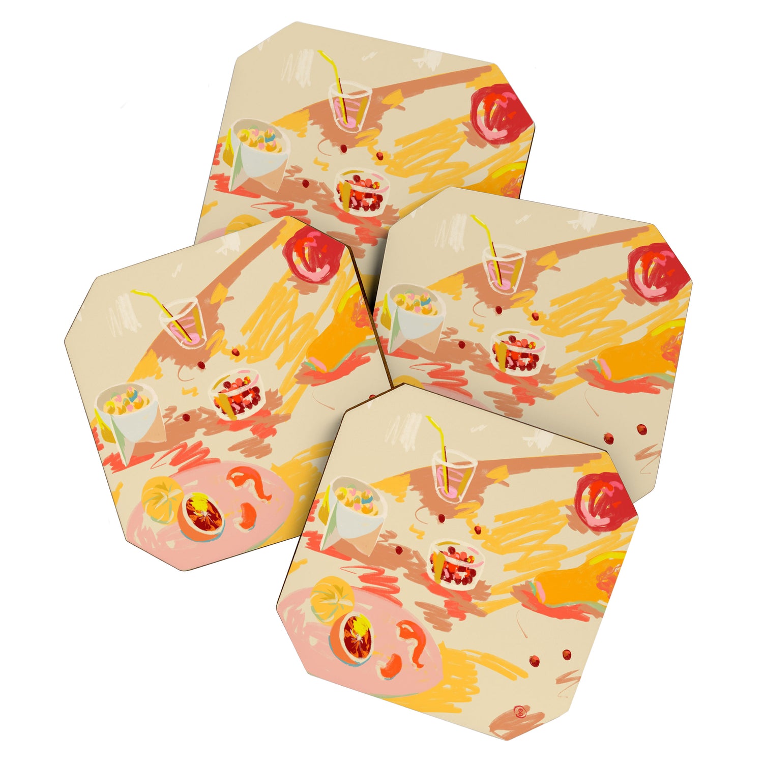 ORANGE AND PINK FRUIT Coaster Gallery Image 1