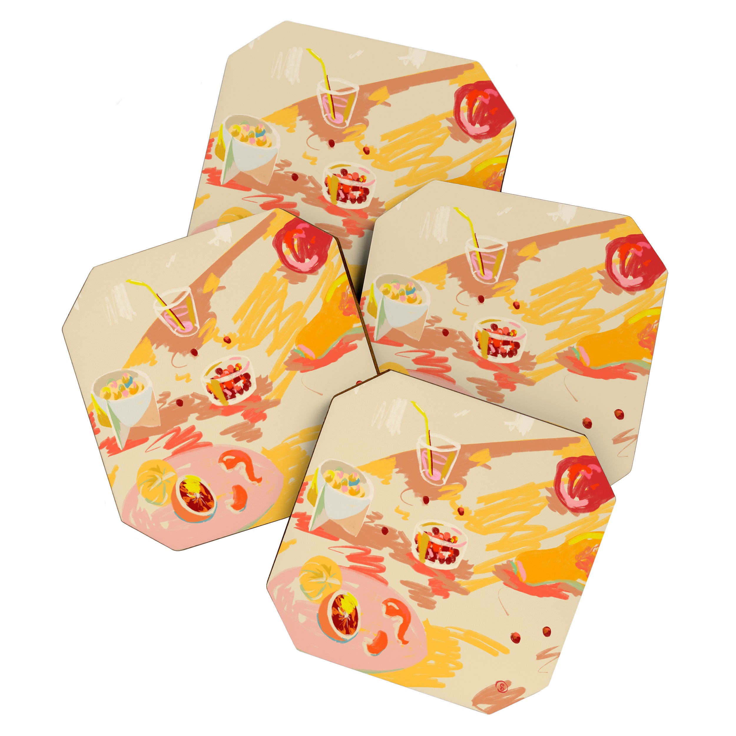 ORANGE AND PINK FRUIT Coaster Gallery Image 1