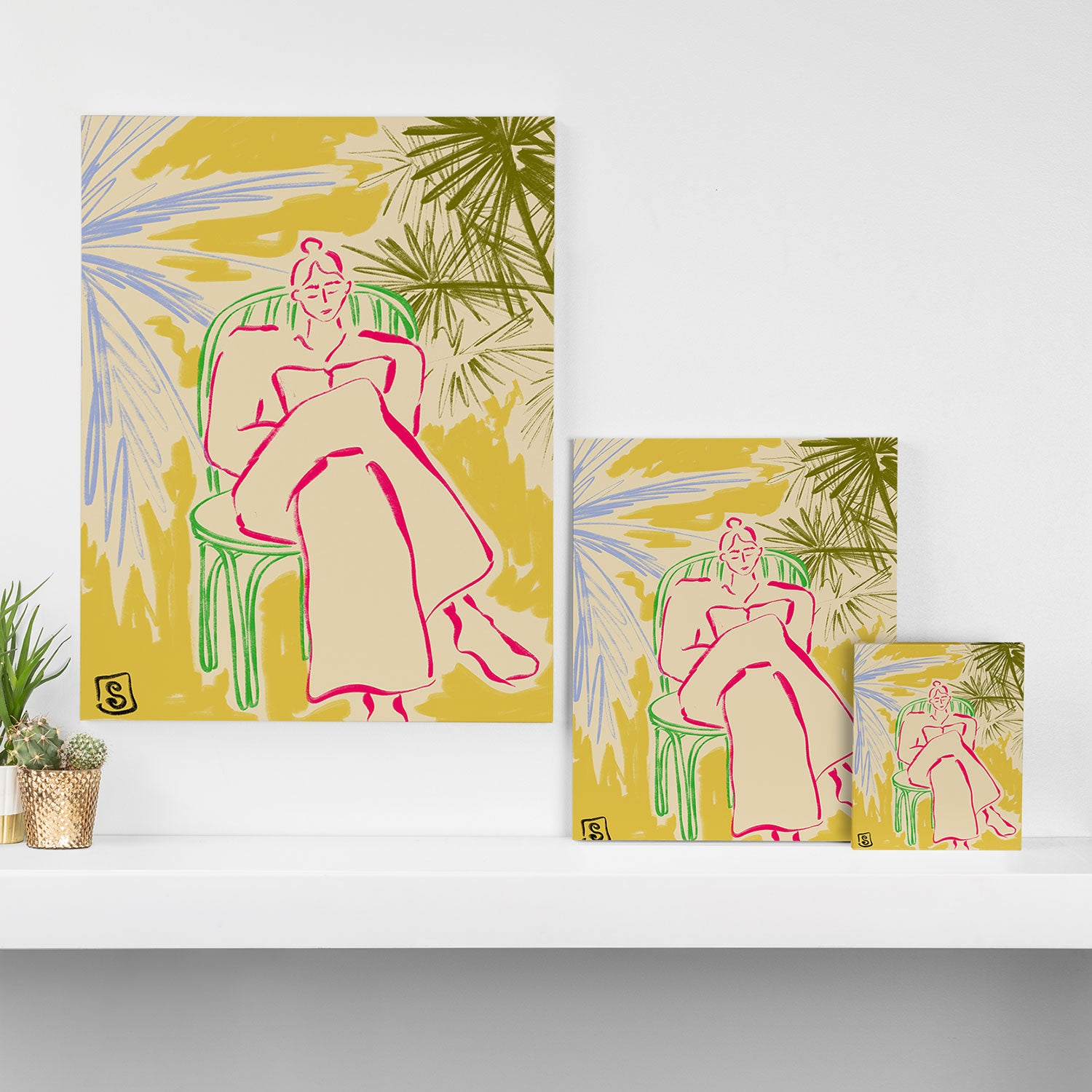 READING AMONG PALM TREES Canvas Print Gallery Image 3
