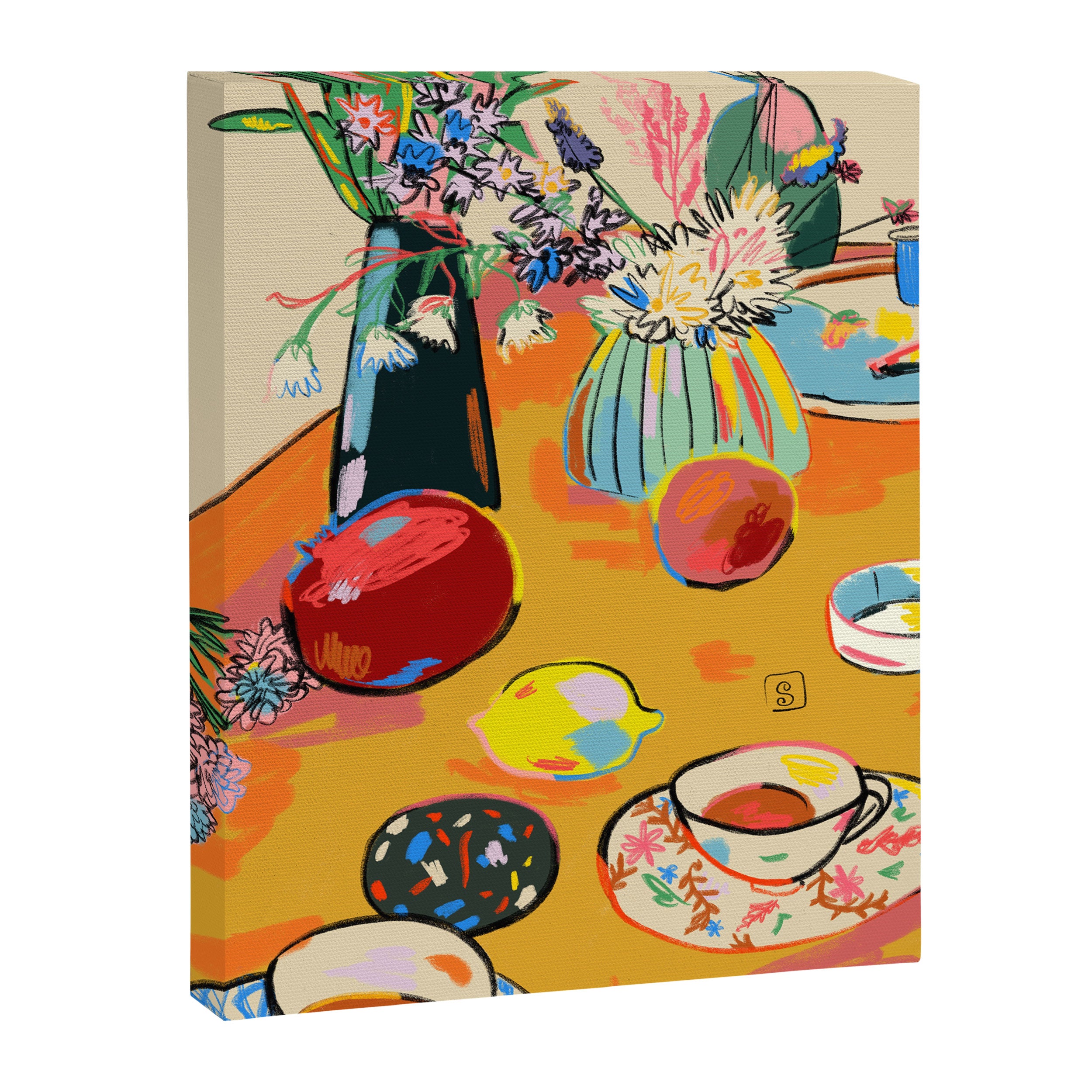 TEA AND FLOWERS AT HOME Canvas Print Gallery Image 3