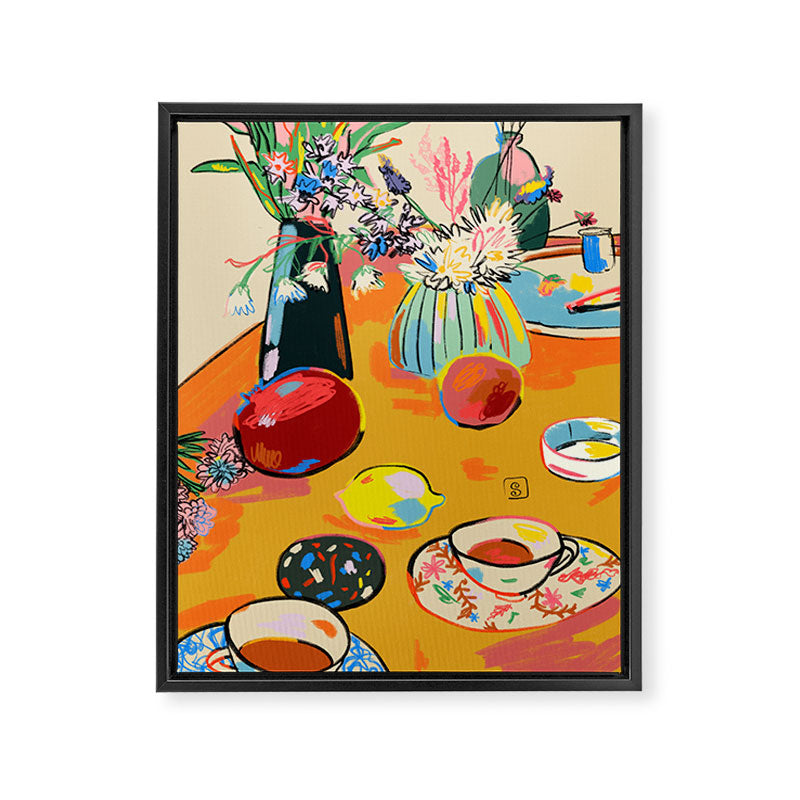 TEA AND FLOWERS AT HOME Framed Canvas Print Gallery Image 3