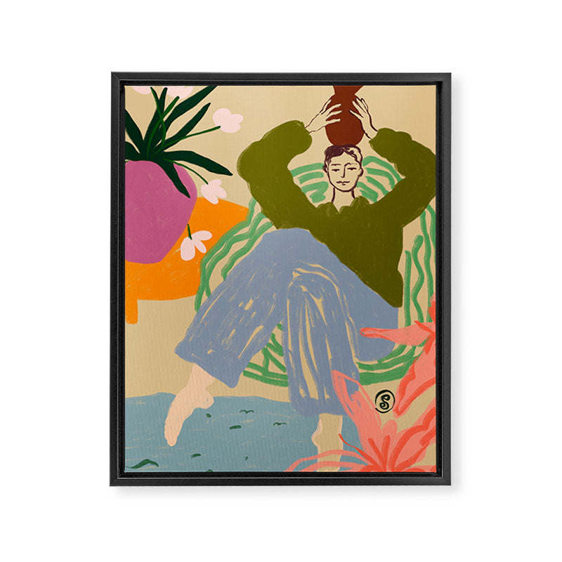 WOMAN WITH VESSEL Framed Canvas Print Gallery Image 3