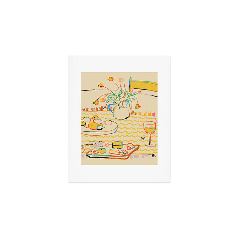 YELLOW TULIPS, WINE AND CHEESE Art Print Gallery Image 1