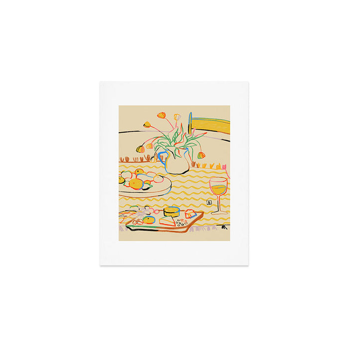 YELLOW TULIPS, WINE AND CHEESE Art Print Gallery Image 1