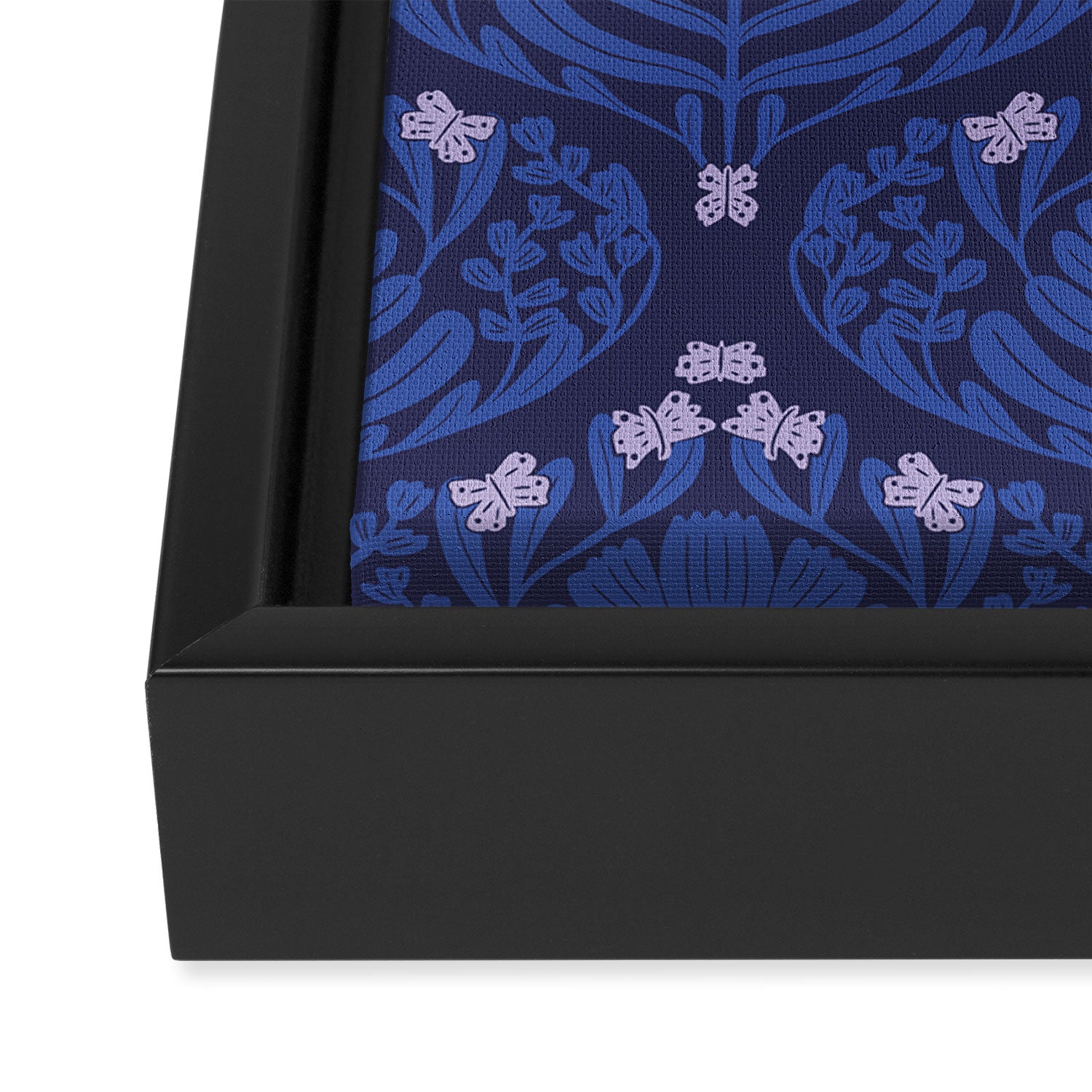 Butterflies and blossom blues pattern Framed Canvas Print Gallery Image 3