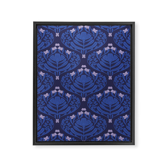 Butterflies and blossom blues pattern Framed Canvas Print Gallery Image 1