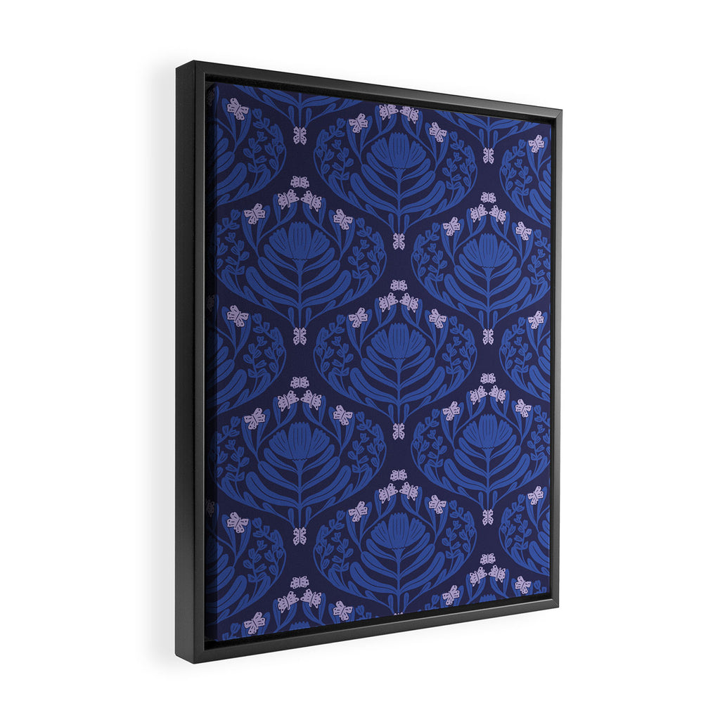 Butterflies and blossom blues pattern Framed Canvas Print Gallery Image 2