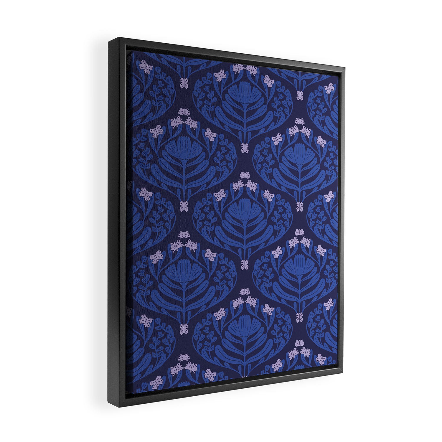 Butterflies and blossom blues pattern Framed Canvas Print Gallery Image 2