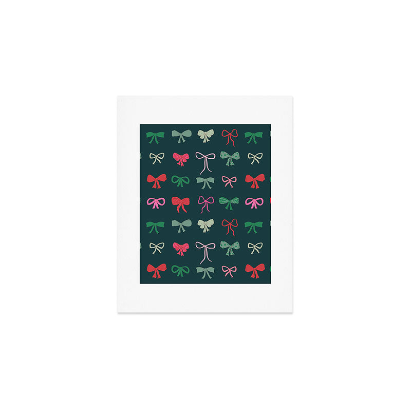 Christmas bows pattern green pink red Art Print Gallery Image 1