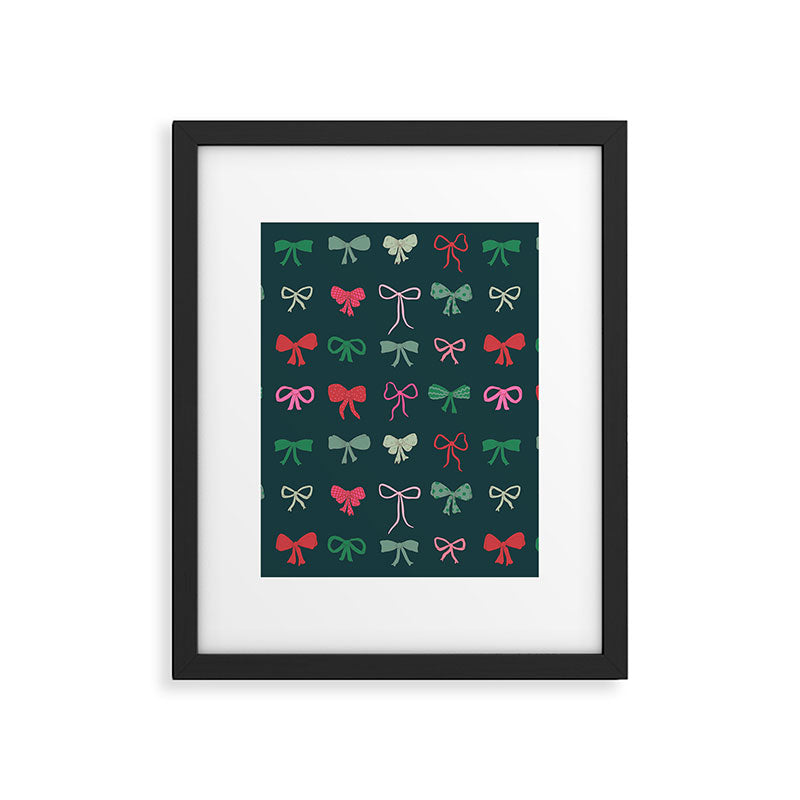 Christmas bows pattern green pink red Framed Art Print Gallery Image 6