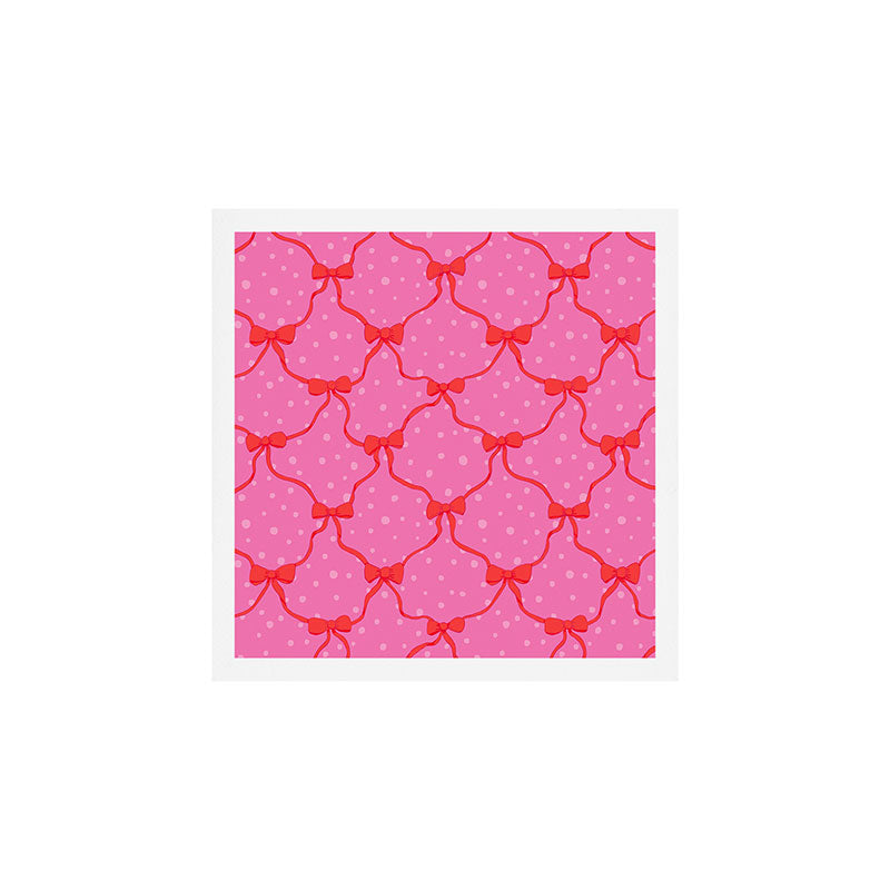 Christmas bows with snow, pink and red Art Print Gallery Image 1